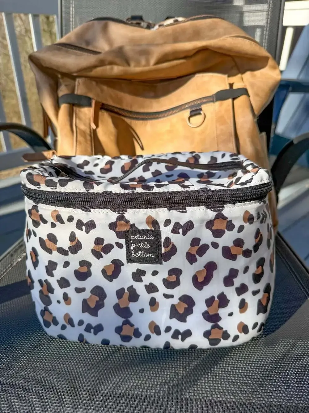 Petunia Pickle Bottom Boxy Backpack Diaper Bag in Tan Faux Leather